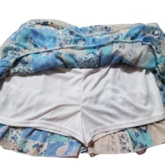 Tiered Smocked Western Ruffle SKORT Skirt Blue Floral Comfy Summer Beach Boho - Picture 3 of 14